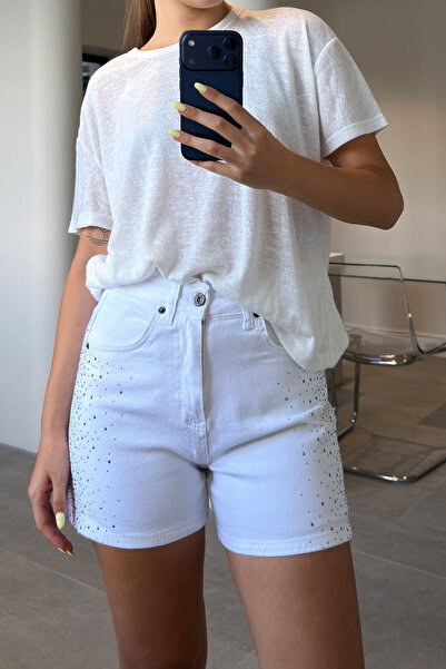 MAGARDE Premium New Season Stone Embellished Shorts - White
