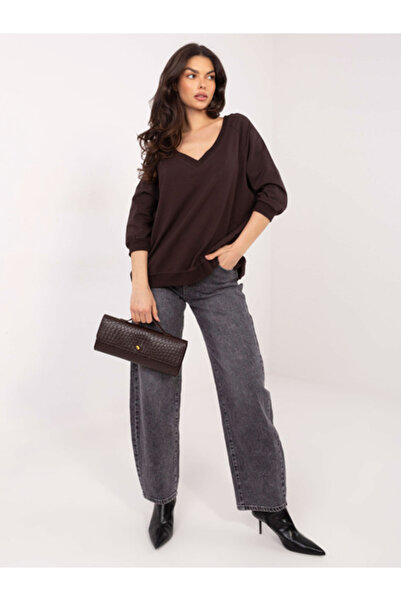 rue parıs Women's Sweatshirt, RUE PARIS, Cotton, 3/4 Sleeve, Dark Brown, mode...