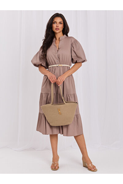 Italy Moda Rochie Dama, ITALY MODA, Bumbac, Rochie evazata, Maro, model MI-SK...