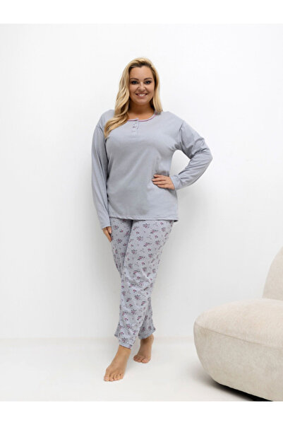 Forever Pink Pijama Dama, Forever Pink, Bumbac, Maneca lunga, Gri, model DU-P...