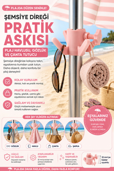 Formera Şemsiye Direği Pratik Askısı | Plaj Havlusu, Gözlük ve Çanta Tutucu