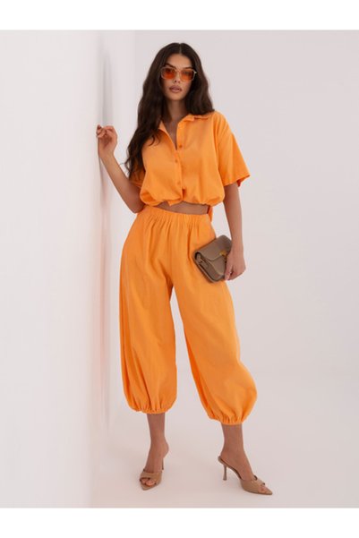 Italy Moda Γυναικεία Παντελόνια, ITALY MODA, Βαμβακερό, Ανοιχτό Πορτοκαλί, μο...
