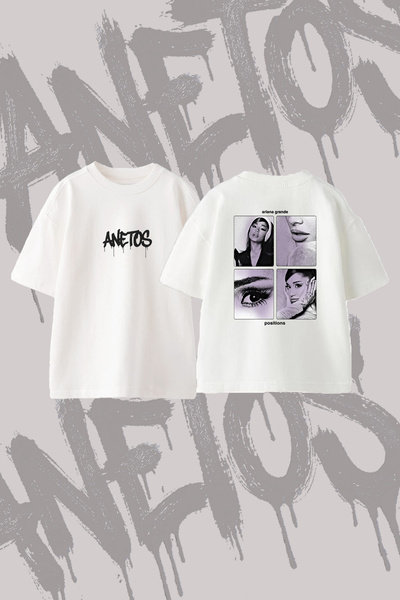 Anetos Ariana Grande_8 Design Back Printed Cotton White Oversize T-Shirt