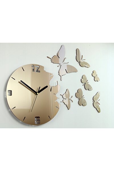 ModernClock Ceas de perete 3D cu fluturi, auriu închis, silențios