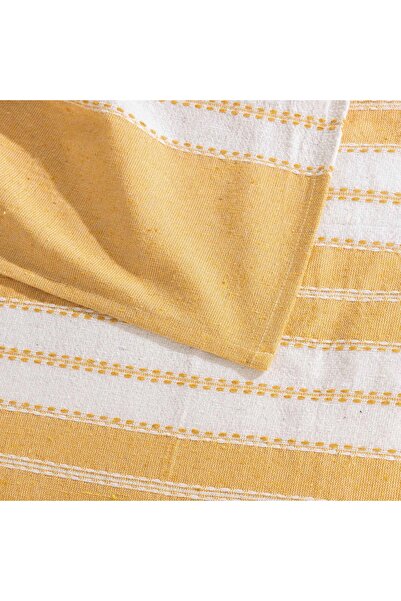 Douceur D'INTERIEUR Pătură de bumbac 220x240, mare, jacquard, galbenă, cu dungi.