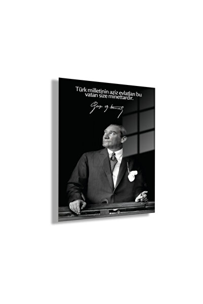 GAAGART Temperli Gerçek Cam Tablo Atatürk Sözleri Türk milletinin aziz evlatl...