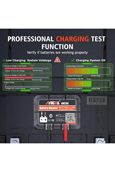 ANCEL Tester de baterii BM200 12V Monitor de baterii Bluetooth Localizator po...