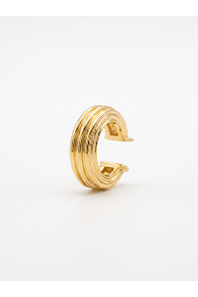 lissstudio Çizgi Dokulu Hacimli Gold Kıkırdak Küpesi (Earcuff)