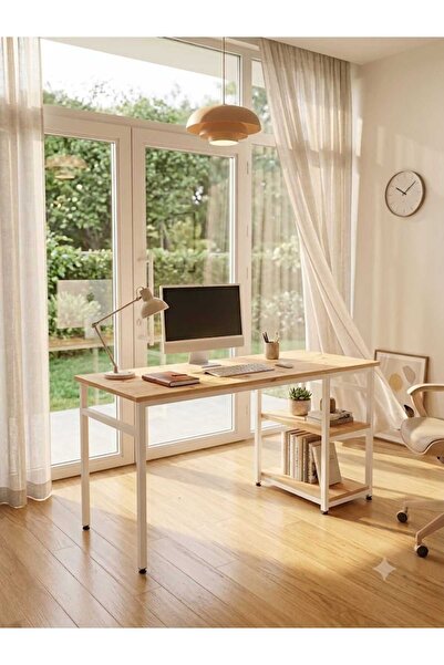 ROBOKİT Çalışma Masası, Çam/Beyaz 140x60 Çalışma Masası, Bilgisayar Masası, O...