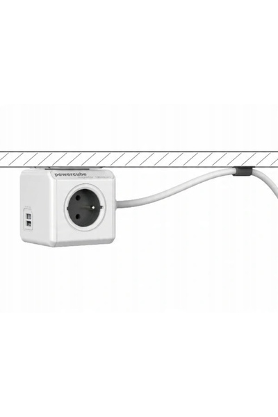 Allocacoc Prelungitor KOSTKA cu 4 prize, porturi USB + USB-C, cablu 1,5m