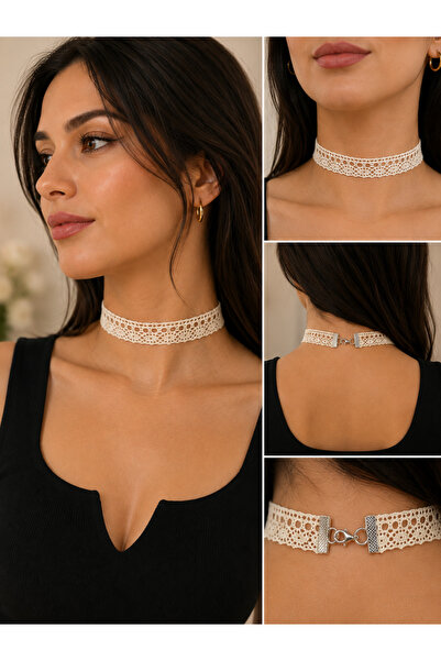 SmY Bag Design Cream Color Choker Lace Necklace