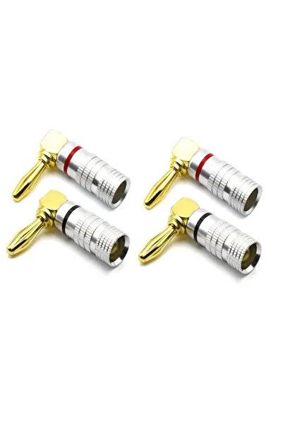 OEM Set 4 mufe banana la 90 grade tata 4mm metal cu surub si inel negru si ro...