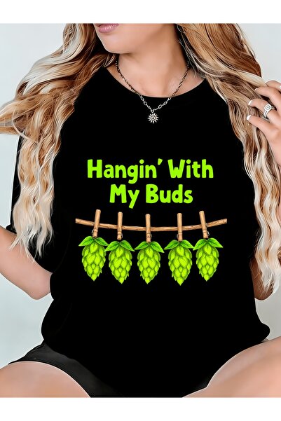 799 تي شيرت نسائي بطبعة Hangin with My Buds، ذو رقبة دائرية مريحة، قابل للغسل...