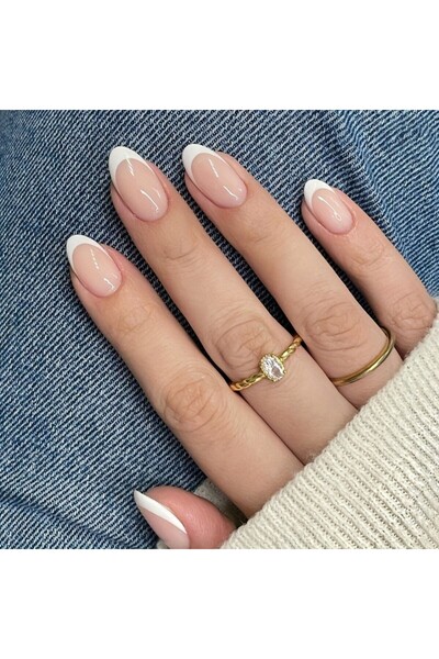Choice 24Pcs 24pcs Classic French Tip Press On Nails Almond Fake Nails Nude B...