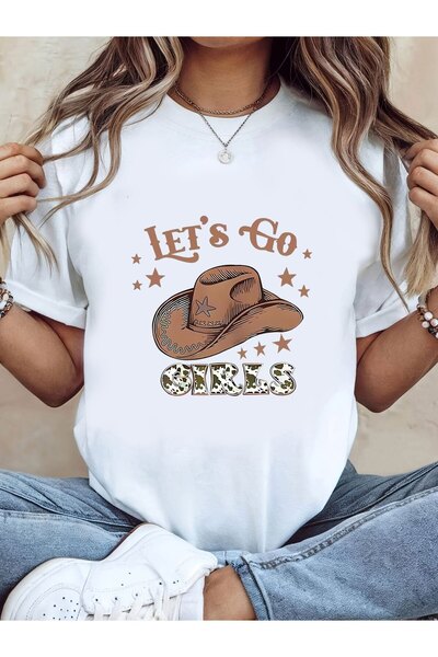 Ekim11 تي شيرت نسائي بتصميم Let's Go Western - بلوزة بأكمام قصيرة وياقة دائري...