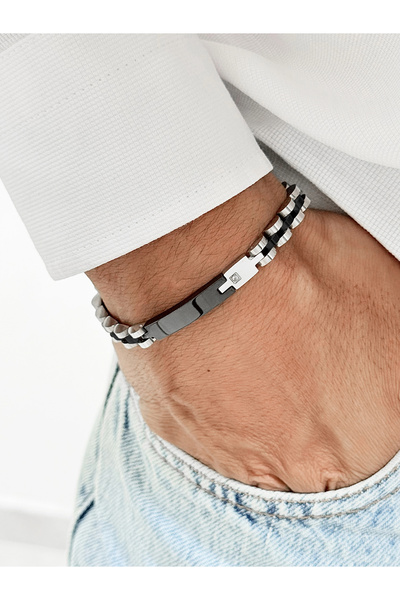 FERRO Black and Silver Steel Men's Bracelet Frj10202A-J 2 Year Warranty Gift ...