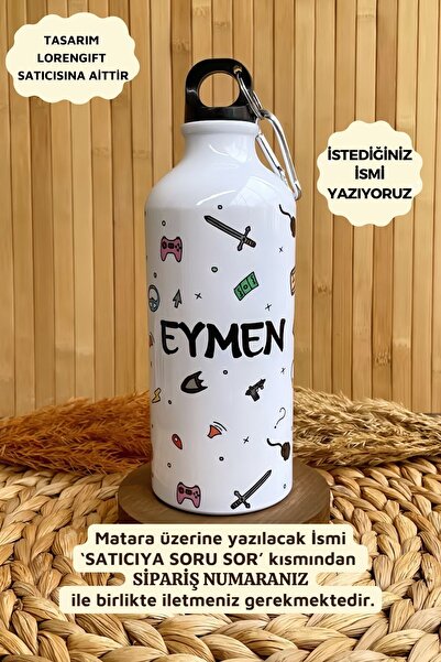 Loren Gift Kişiye Özel İsimli Kancalı Alüminyum Suluk Matara Gamer Oyun Temal...