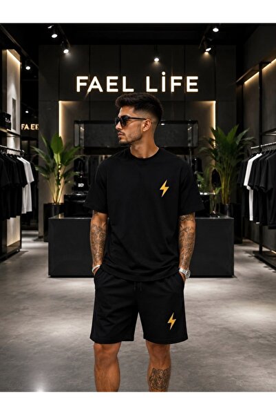 FAEL LİFE Unisex Wide-Let T-Shirt and Shorts Set with Lightning Print