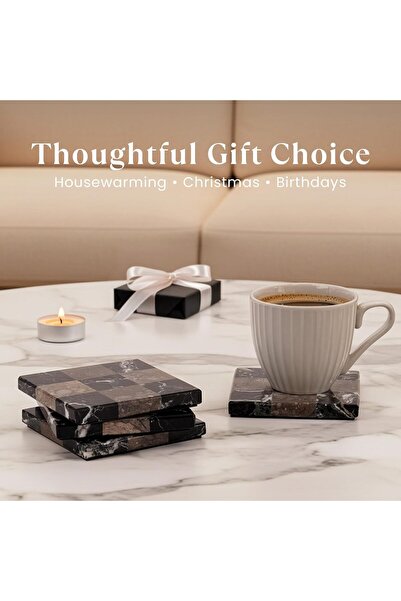 Radicaln Marble Coasters Set of 4, Zebra Black & Oceanic Square Drink Coaster...