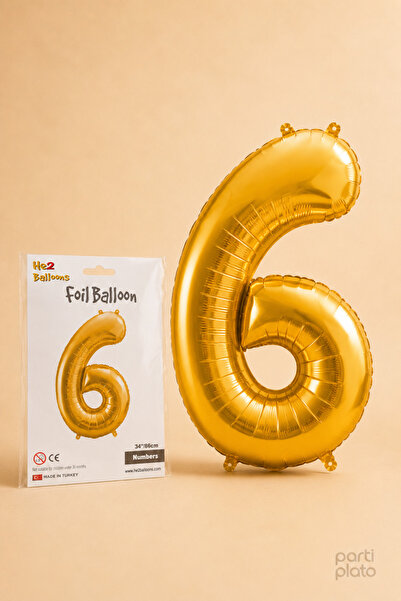 He2 Balloons Gold Foil Balloon Number 6, 86 Cm, Helium Compatible Gold Color ...