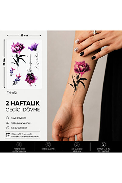 medink tattoo Gerçekci Geçici Renkli Çiçek Karışık Dövme Yapıştırma Etiket Ka...