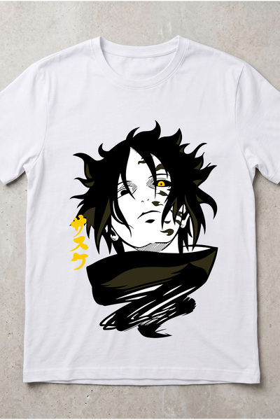 Silkensoul Naruto Sasuke Uchiha Anime Printed Standard Cut Unisex Tshirt