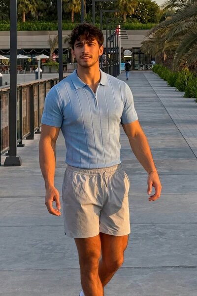 Maccali Men's Casual Comfort Fit Striped Blue Polo Knitwear T-Shirt