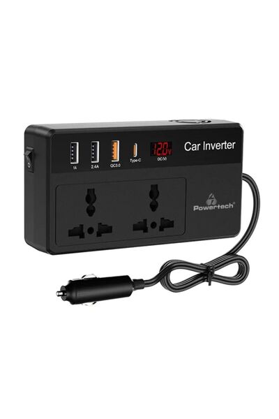 POWERTECH Μετατροπέας αυτοκινήτου PTL-023, 200W, 12V DC σε 220V AC, με USB-C/...