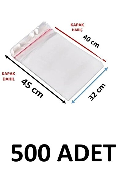 MTKardeşler 500 Pieces 32 X 40+5 cm Adhesive Transparent Opp Bags Dowry Bags