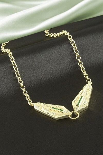 Generic Brand Luxury Steel Necklace with Pyramid Zircon Stones - Yellow