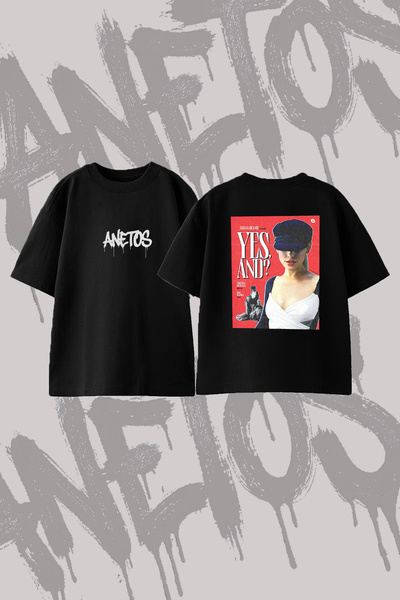 Anetos Ariana Grande_105 Design Back Printed Cotton Black Oversize T-Shirt