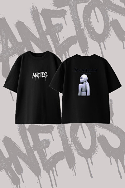Anetos Ariana Grande Sweetener Design Back Printed Cotton Black Oversize T-Shirt