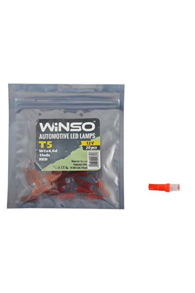 Winso Bec LED 12V FLUX T5 W2x4.6d 1LED Rosu - Set 20 buc