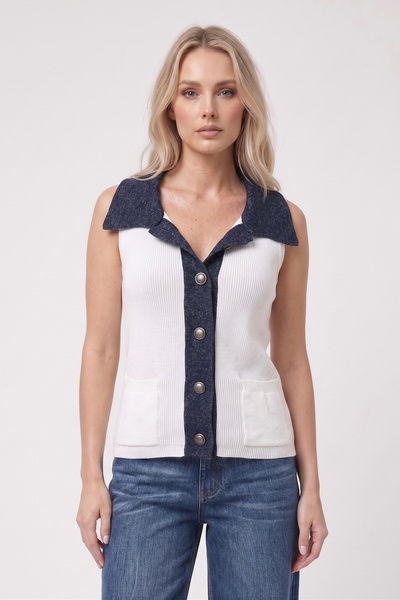 Neden Tekstil Collar and Button-Pocket Detailed Knitwear Cardigan