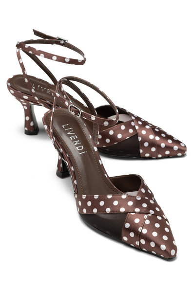 livendi Si̇ena Women's Brown Polka Dot 7.5 cm Heeled Shoes with Pointed Toe a...