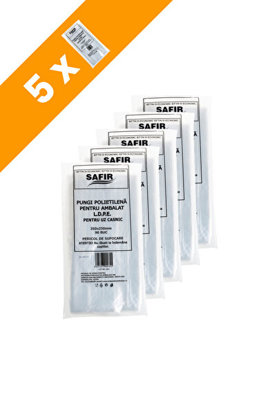 SAFİR Set de 5 x Pungi de congelare 2 kg, 25x35 cm, Transparente, LDPE (90 bu...