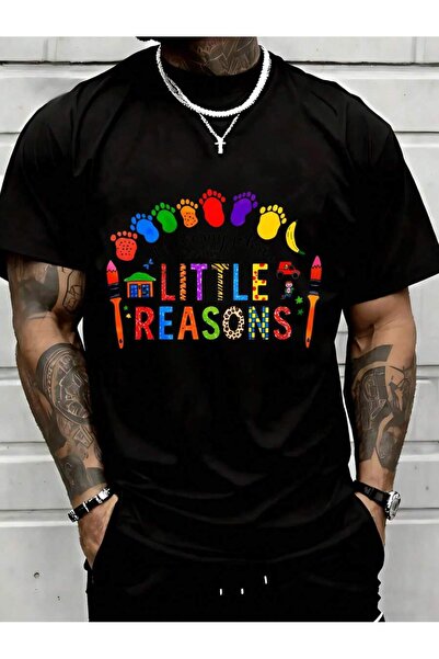 NOURAM I Have My Little Reasons Rainbow Footprints Crayons Design T Shirt Men...