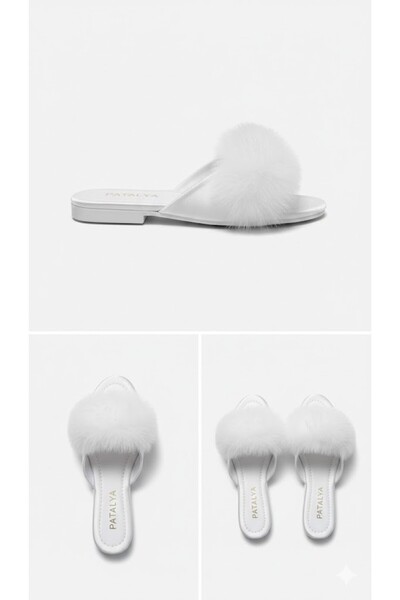 PATALYA Ecru Goose Feather Heelless Women's Slippers 615