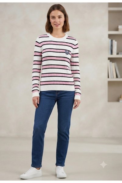 Pollena Hn1530 Striped Sweater with Embroidered Wicking Details