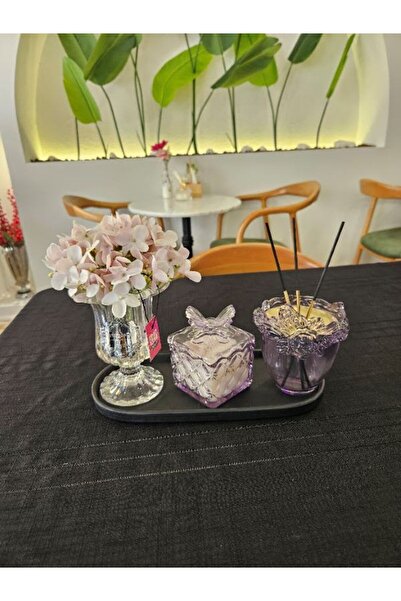 MİMSEGÜN DEKOR Purple Scented Candle and Flower Bath Set