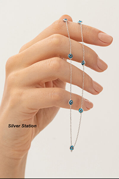 Silver Station Kadın 925 Ayar Gümüş Nazar Kolye - Nazarlı Zincir Kolye