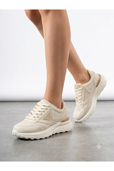 Lütfi Women's Beige Sneaker Ultra Light Orthopedic Sole Walking Shoes