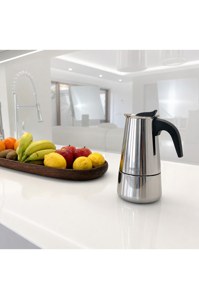 HAEGER Cafetieră Moka SS MOKA POT 6, Capacitate 6 cești, Corp din oțel inoxidabil, Compatibilă cu toate tipurile de plite, Supapă de siguranță, Oțel inoxidabil