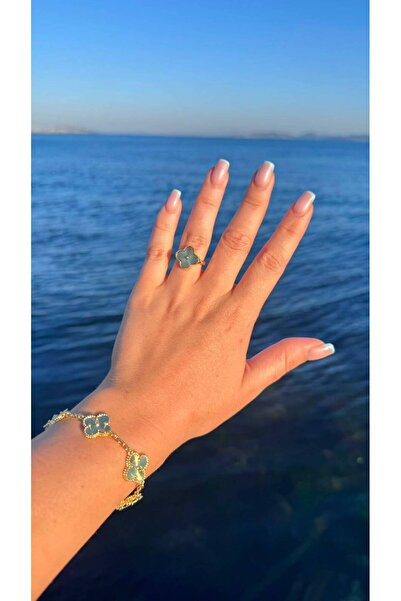 BEROUZ JEWELRY Ayarlanabilir Çelik Yonca Yüzük Gold Premium Tasarım