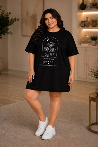 Rubonia Women's Plus Size Floral Print Motto Text Cotton Single Jersey T-Shir...