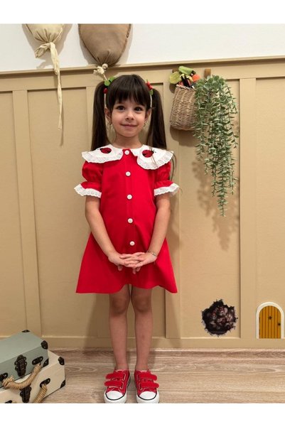 MyChino Kids Ladybug Collar Sleeve Detail Dress