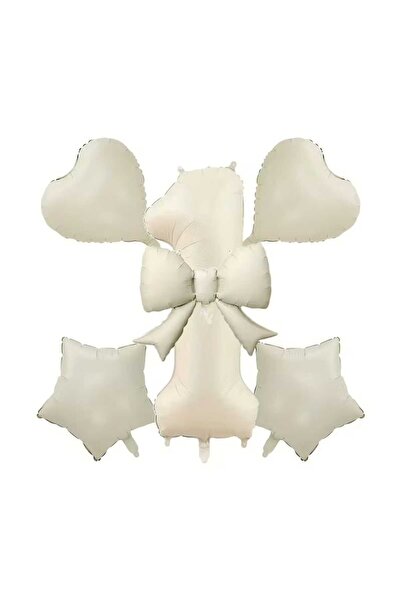 ÇITIPITISTORE Cream Color Number Bow Heart Star 6-Piece Party Balloon Set