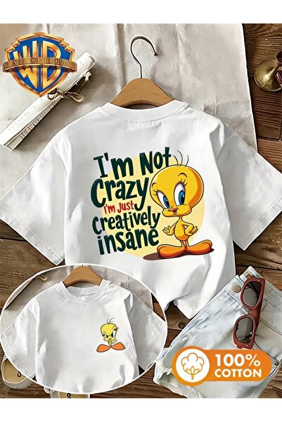 AEMİ Unisex I'M Not Crazy Tweety Coast Printed Oversize Crew Neck T-Shirt