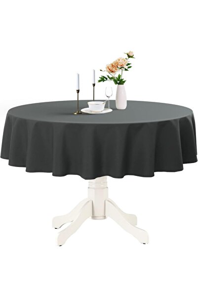 Meral Kurşun Collection Anthracite Round Tablecloth |   Liquid Proof |   Line...