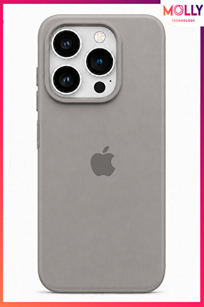 Molly iPhone 14 PRO İçin Elma Figürlü Alfa Gri Liquid İçi Kadife Mat Silikon ...